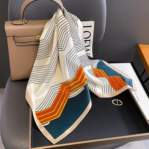 Foulard Carré En Satin De Mûrier Motif Géométrique Écharpe De Cou Élégant Professionnel Bureau Accessoire Mode Satin