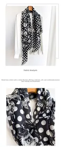 Detailed view of polka dot and floral twill scarf with a soft silk-like texture