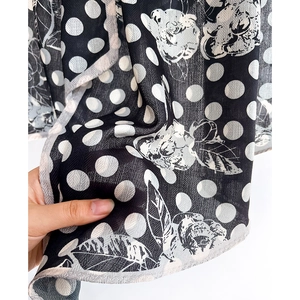 Retro polka dot floral print skinny scarf with lightweight twill silk texture