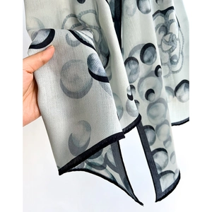 French style herringbone scarf with artistic black and white ink circle pattern