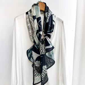 Elegant Long Floral Camellia Scarf Smooth Polyester Satin Neck Wrap Versatile Artistic Women Fashion Accessory