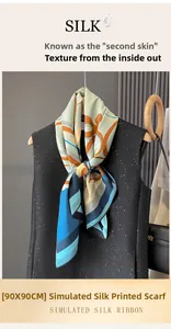 Detail of 90x90cm printed silk shawl with colorful geometric patterns on a black vest