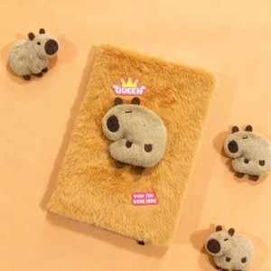 Cute Capybara plush A5 notebook with soft faux fur cover and 3D stuffed animal detail
