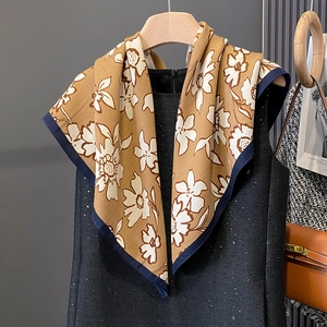 Fashionable floral shawl in yellow with white patterns and blue borders for women
