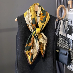 Floral Print Square Scarf Satiny Polyester Headscarf Retro Fashion Neck Kerchief For Women Elegant Wrap Accessory