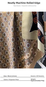 Close-up of 90cm polyester scarf showing vintage floral pattern and rolled edge details