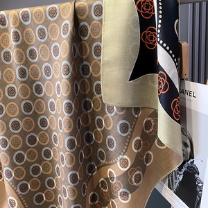 Polka dot camellia print silk scarf in earthy tones for women elegant shawl wrap