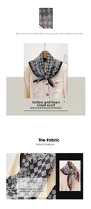 Detail of classic black and white checkered cotton linen scarf on a white tweed jacket