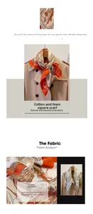Detail of soft cotton linen square scarf with French equestrian embroidery pattern