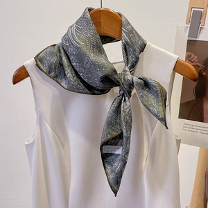 Vintage Plant Floral Print Square Scarf Satin Feeling Polyester Neckerchief Elegant Retro Shawl For Women