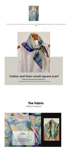 Detailed macro texture of oil painting floral print linen cotton square neck scarf