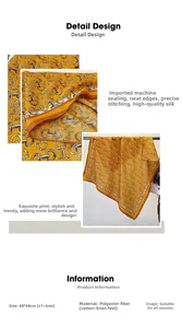 Detail of orange square scarf with horsebit print and high-quality cotton-linen texture