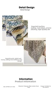 Macro detail of geometric square scarf with neat machine stitching and cotton-linen texture