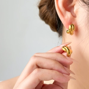Polished 18K gold-plated stainless steel croissant hoop earrings for women stylish look