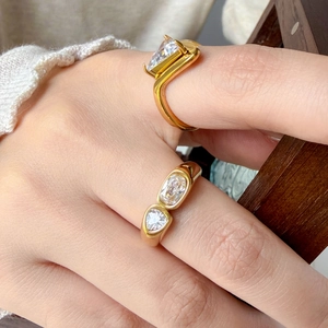 18K gold plated titanium steel rings with marquise and triangular zircon stones