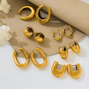 Minimalist Geometric Hoop Earrings 304 Stainless Steel U-Shaped Oval Ball Hollow Chic Jewelry For Women