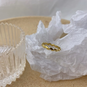 Minimalist golden olive leaf open ring with a textured laurel wreath design for women