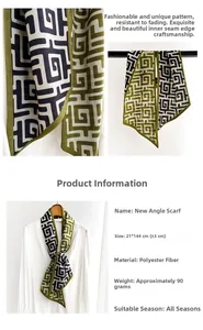 Détail du foulard à motif géométrique avec taille 21x144CM et infos sur le tissu polyester