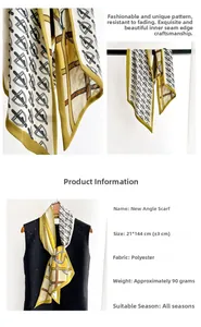 Detailed view of cream-colored polyester neck scarf with equestrian prints and green borders