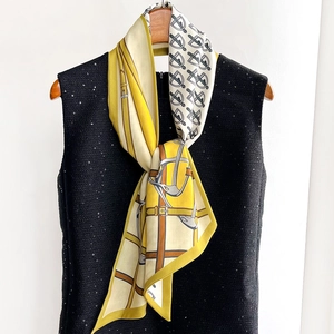 Elegant Equestrian Horse Bit Print Narrow Scarf Women Satin Like Polyester Neckwear Professional Fashion Office Accessory