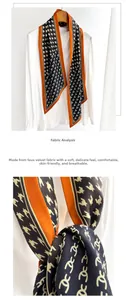 Detail of soft breathable silk-like scarf with houndstooth pattern and orange edges
