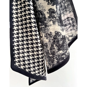 Houndstooth and Toile de Jouy double-sided fashion scarf with premium woven edges
