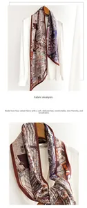 Detail of silk-like scarf with artistic print and soft velvet-touch fabric texture