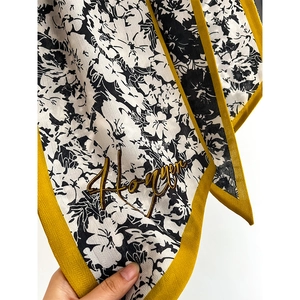Elegant floral skinny scarf with ginger border and Hanyer lettering for styling