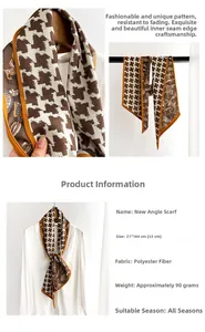 Polyester diagonal scarf with houndstooth and paisley patterns, size 21x144cm
