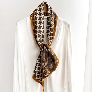 Vintage Houndstooth Paisley Print Skinny Satin Scarf For Women Polyester Fashion Neck Scarf Stylish Bag Accessory