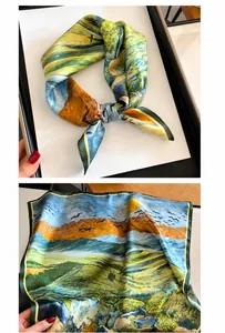 Detailaufnahme eines Seidenschals im impressionistischen Ölgemälde-Stil mit schwarzem Saum