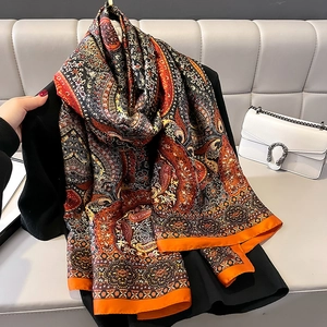 Large Paisley Print Satin Scarf For Women Ethnic Long Shawl Satin Feeling Sun Protection Lightweight Fashion Wrap Accessories