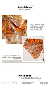 Detail view of 68x68cm square floral scarf showing fine machine-stitched edges and texture