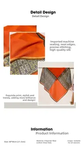 Dettaglio foulard di seta arancione 68x68cm in poliestere con texture effetto cotone