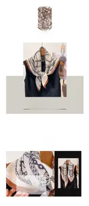 Detailed close-up of French vintage chain print scarf made of soft cotton and linen fabric