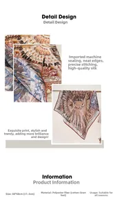 Detail of 68x68cm bohemian print scarf showing polyester fabric texture and edge stitching