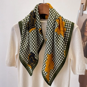 Houndstooth Floral Square Scarf Satin Polyester Satin Like Bandana Elegant Vintage Neck Wrap For Women