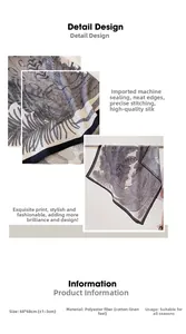 Vue détaillée de l'imprimé tropical sur un foulard 68cm en polyester avec bordures surjetées