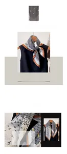 Detailed close-up of geometric T-pattern cotton linen scarf with elegant brown hem borders