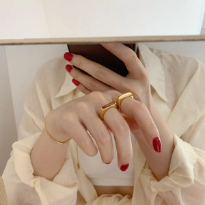 Minimalist Geometric Signet Ring Gold Plated Stainless Steel Flat Surface Beveled Edge High Polish Fashion Jewelry