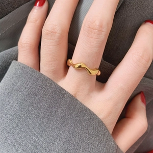 Wavy Irregular Ring Titanium Steel Minimalist Gold Plated Molten Metal Design Fashion Jewelry For Women