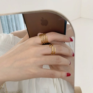 Spiral Wrap Around Ring Stainless Steel Multi Layer Geometric Minimalist Polished Gold Color Fashion Jewelry For Women