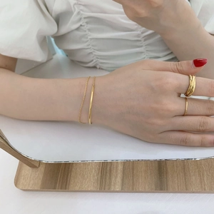 Double Layer Bangle Bracelet 18K Gold Plated Stainless Steel Minimalist Geometric Chain Jewelry For Women Elegant Chic