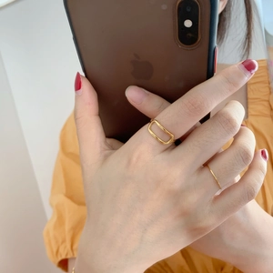 Hollow Geometric Titanium Steel Ring Minimalist Gold Plated Jewelry Fashion Accessory For Women