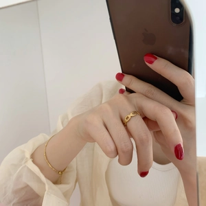Bague Chaîne Creuse Minimaliste En Acier Inoxydable Plaquée Or Bijoux Mode Géométriques Accessoires Femmes