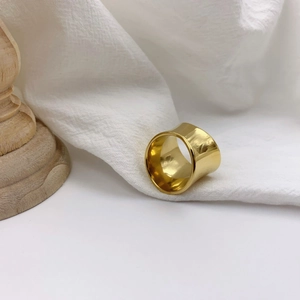 Minimalist Wide Band Ring Titanium Steel Gold Plated Smooth Polished Irregular Concave Design Jewelry For Women