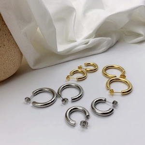 Minimalist Chunky Hoop Earrings Titanium Steel High Polish C Shaped Round Circle Fashion Jewelry Accessory For Women