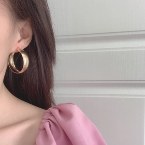 Boucles D'oreilles Créoles Dorées Pour Femmes En Acier Inoxydable En Forme De C Grand Miroir Poli Bijoux Géométriques