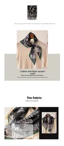 Détail d'un foulard vintage en coton et lin avec fleurs et bordure roulée verte