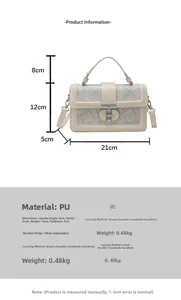 Detailed size specifications for beige PU handbag with embossed floral patterns